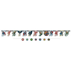 Little Gym - DC Justic League "Birthday Hero" Batman/Superman/Flash Hanging Garland Banner Decoration, Multi-Coloured, 10-ft, for Birthday Party- 2 Ct.