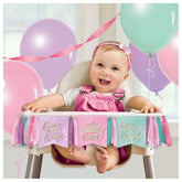 Little Gym - Disney Princess Once Upon A Time "One" High Chair Pennant Hanging Sign Decoration Pink/Blue/Purple, 38-in, for Birthday Party - 1 Ct.