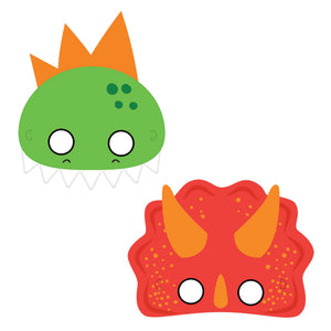 Little Gym - Dino-Mite Dinosaur Half Face Paper Masks, Green/Red, One Size, Wearable Costume Accessories for Birthdays - 8 Ct.