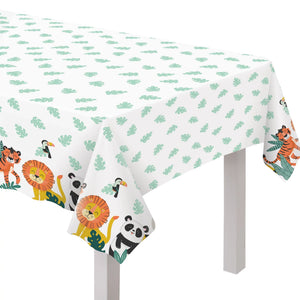 Little Gym - Get Wild Rectangle Plastic Reusable Table Cover, Green/Orange, 54x96-in, for Birthday Party - 1 Ct.