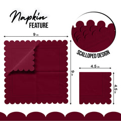 Burgundy Scallop Beverage Napkins - 50 Ct.
