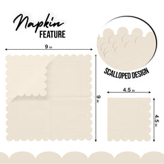 Ivory Scallop Beverage Napkins - 4.75 In. X 4.75 In. | 50 Ct.