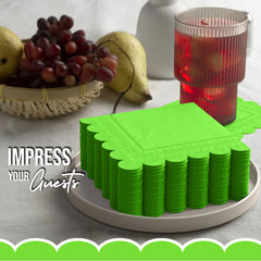 Lime Green Scallop Beverage Napkins - 50 Ct.