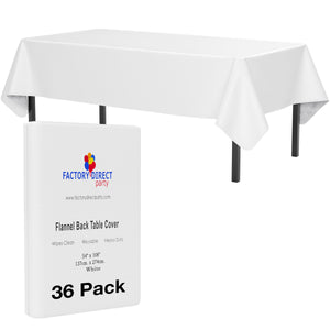 White Flannel Backed Plastic Table Cover 54 In. x 108 In. | Case of 36 - 54 In. x 108 In.