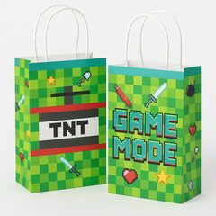 Pixel Party Kraft Gift Bags - "Eat Sleep Creep" Design, 8 Pack