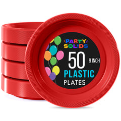 PMA - 9 In. Red Plastic Plates | 50 Count