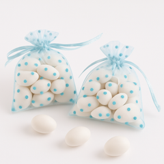 Pastel Blue Polka Dot Organza Favor Bags - 12 Pack
