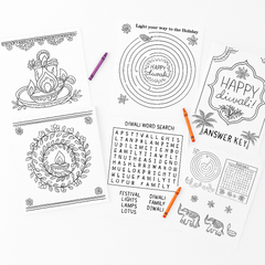 "Happy Diwali" Activity Sheets with Crayons - 11 Pages of Festive Fun
