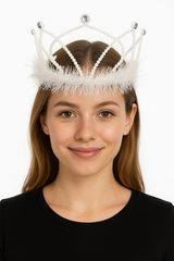 White Tinsel Trim Tiara - Perfect for Team Spirit & Everyday Royalty