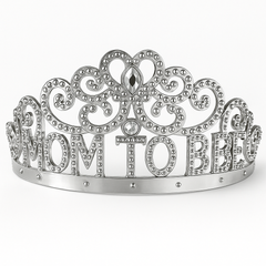 "Mom To Be" Silver Tiara with Sparkling Gems for Baby Shower