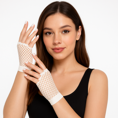 White Fishnet Short Gloves
