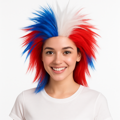 Colorful Crazy Red, White, and Blue Team Spirit Wig