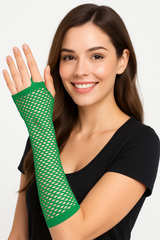 Festive Green Long Fishnet Fingerless Gloves