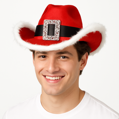 Santa Cowboy Hat with Fur Trim & Buckle for Christmas