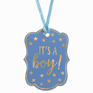 "It's a Boy" Blue Baby Shower Favor Tags with Ribbon - 25 Pack