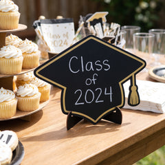 Graduation Cap Chalkboard Stand Decorations, 8.5-Inch, 4-Pack