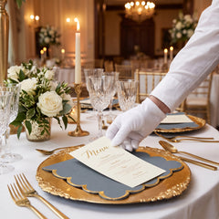 Elegant Dark Grey Luncheon Napkins with Gold Scalloped Edge - 6.5 in.