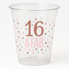 "16 & Fab" Sweet Sixteen Plastic Cups - 16 oz, 20 Pack