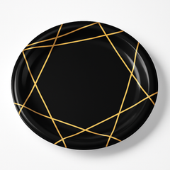 Black and Gold Geometric Premium Plastic Dessert Plates - 7.5", 20 Pack
