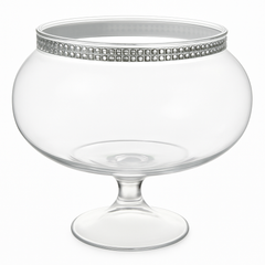 Clear Short Pedestal Jar with Silver Trim