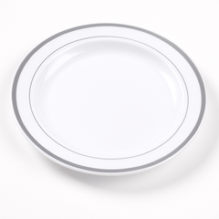 Elegant Silver Trim 7.5" Premium Plastic Plates - 20 Pack