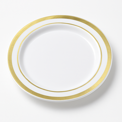 Elegant Gold-Trimmed White Plastic Appetizer Plates - 6.25", 8-Pack