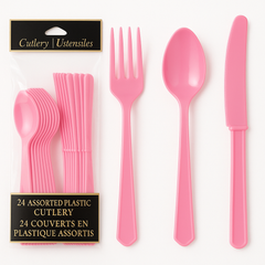 Pink Economy Assorted Plastic Cutlery Set - 24 Pieces