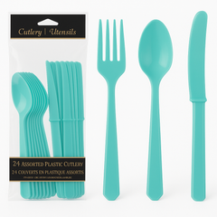 Egg Blue Assorted Plastic Cutlery Set - 7.5 in. - 24 Pack
