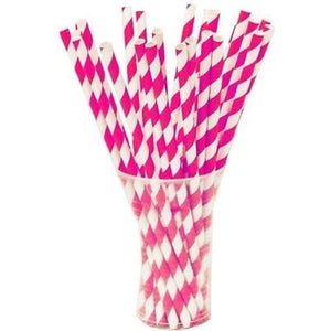 Cerise Striped Paper Straws - 7.75 in. | 100 Count