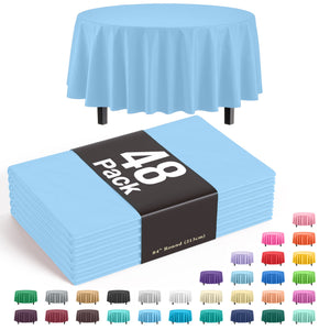 Round Light Blue Plastic Table Cover - 84 in. | Case of 48