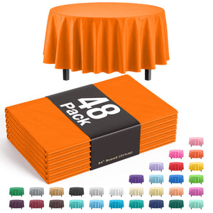Round Orange Plastic Table Cover - 84 in. | Case of 48