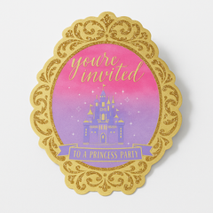 Disney Princess "Once Upon a Time" Glitter Invitations - 8 Pk