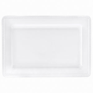 Elegant White Beaded Melamine Serving Tray - 16 Inch