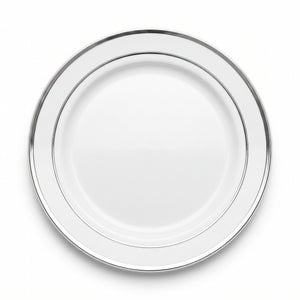 Elegant Silver-Trimmed 12" Premium Plastic Buffet Plates - Pack of 10