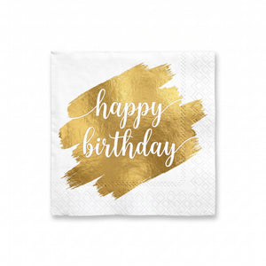 Golden Age "Happy Birthday" Gold & White Lunch Napkins - 6.5 In. x 6.5 In. - 16 Pack