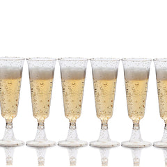 5 Oz. Gold Sparkle Plastic Flute Glasses | 12 Count