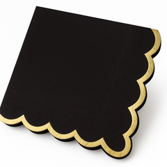 Black Scalloped Edge Beverage Napkin with Gold Hot Stamp - 5 In. X 5 In.