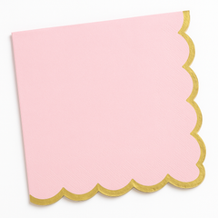 Pink Scalloped Edge Beverage Napkins with Gold Hot Stamp - 5 In. X 5 In.