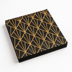 Glamorous Hollywood Gold & Black Beverage Napkins - 16 Pack