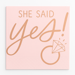 Blush "She Said Yes" Beverage Napkins - Rose Gold, 16-Pack