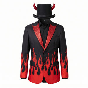 Men's Devil Suit Jacket Costume with Red Flame Detail - L/XL