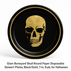 Glam Boneyard Metallic Skull Halloween Plates, 7-Inch, 8-Pack