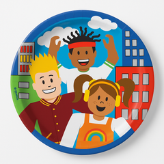 Party Town 7" Round Paper Plates for Kids' Birthdays - 8 Pack