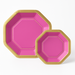 Premium Bright Pink 10" Octagonal Paper Plates