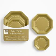 Gold Premium 10" Octagonal Paper Plates - 20 Pack