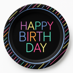 Neon Light Birthday Paper Plates - 9" Round