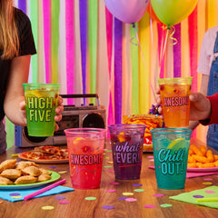 Awesome '80s Metallic Printed Plastic Cups, 10oz, 20 Pack