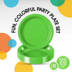 7 In. Lime Green Plastic Plates | 100 Count