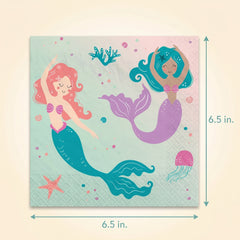 Enchanting Mermaid Birthday Lunch Napkins - 16 Pack - 6.5 In. X 6.5 In.