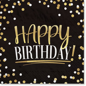 Black & Gold Birthday Beverage Napkins - 5 In. X 5 In.